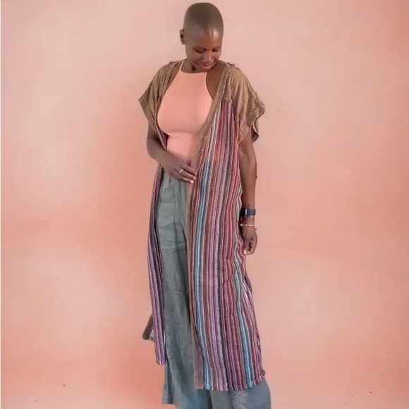 POL Long Striped Boho Button Side Duster - Picture 4 of 4